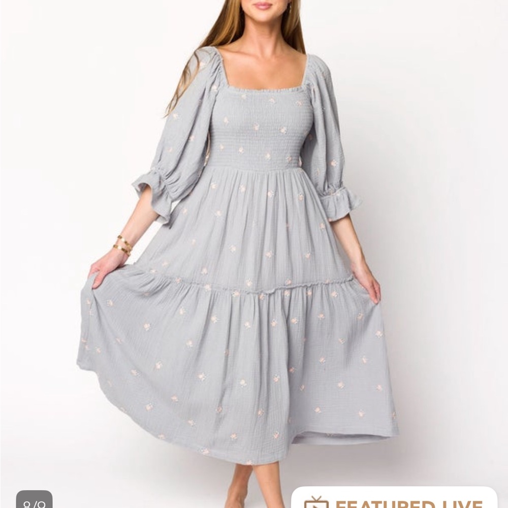 Worth Collective blue Tiered Sundress with Bishop Sleeves